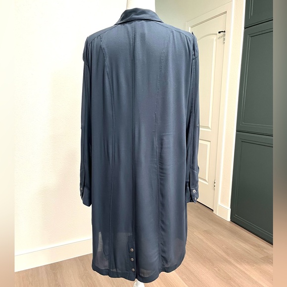 New Navy Matty Willow Clay Button Down Long Roll-up Sleeve Dress - Picture 2 of 12